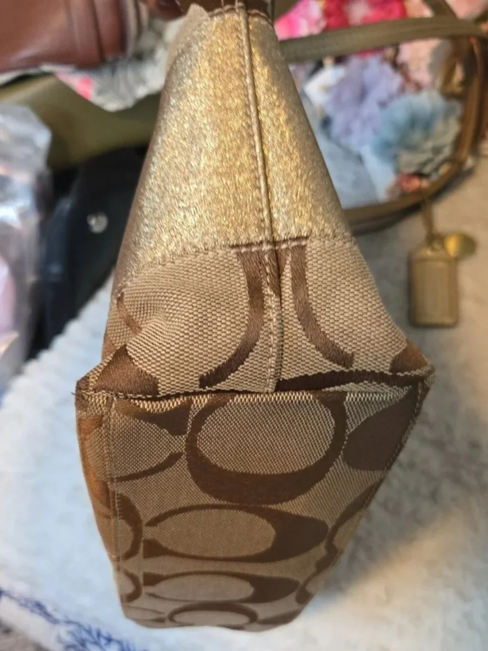 Coach Signature Canvas Tote in Gold and Brown